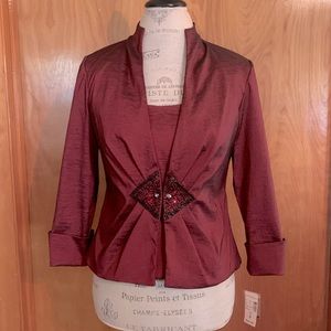 NWT. Garnet color, shimmery fabric. Size 6 Holiday 2 pc top with rhinestones